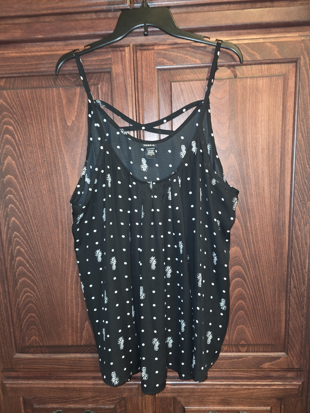 torrid Black Polka Dot & Pineapple Print Crisscross Tank